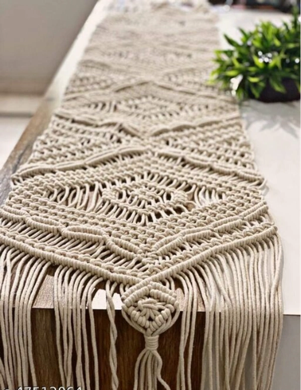 Unique Cotton Table Runner - Free Size, Cream, Cotton, Pack of1